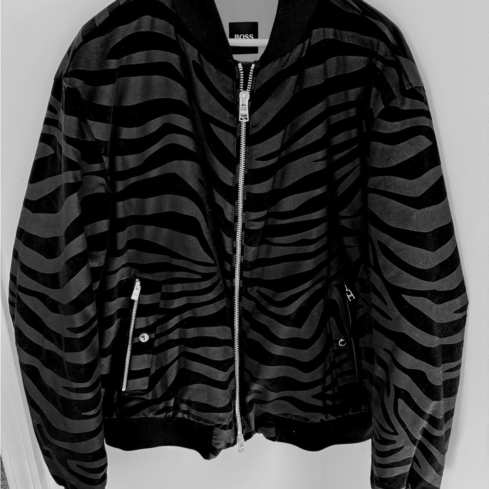 BOSS Black and Gray Zebra Print Jacket AS WORN ON TES LASO